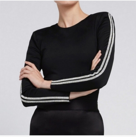 Alice + Olivia Tops - Alice + Olivia Livi Raven Crystal Embellished Side Stripe Top Size 0